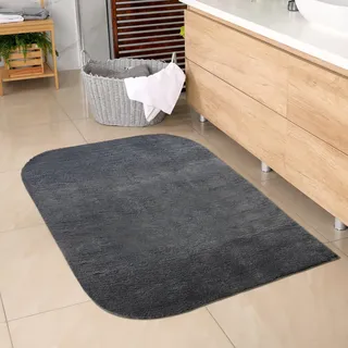 CARPETIA Badteppich Runde Ecken Anthrazit rutschfest Waschbar 60x100 cm | Weich, rutschfest, waschbar, pflegeleicht und strapazierfähig, OEKO-TEX geprüft, schadstofffrei, für Fußbodenheizung