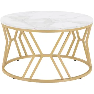 Barberpub Beistelltisch Rund Weiß-Gold Holz 80 x 80 x 46 cm