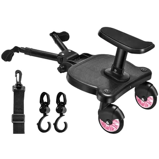 Buggy Board mit Sitz, Vihir Trittbrett für Kinderwagen Universal | Mitfahrbrett Kinderwagen Universal, Kiddy Board für Kinder von 2 bis 6 Jahren (25 KG), Inklusive 2 Kinderwagen Haken
