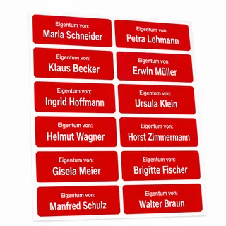 Namensschilder für Kleidung - für Altenheim Krankenhaus & Pflegeheim - Eigentum von: - 2 Größen - Namensetiketten für Wäscheetiketten personalisiert Eigentum Textilien, Kittel, Schürze, T-Shirt - rot