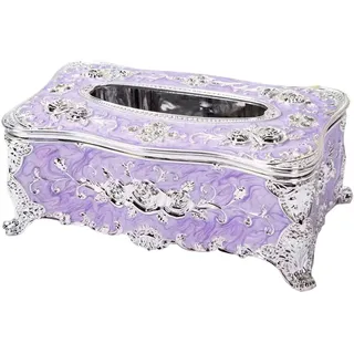 Anawakia Kosmetiktücher Box Tissuebox Taschentuchspender Rose Blumen Muster Kosmetiktücherbox Europäische Tissue Box für Heimhotel (Lila+Silber)