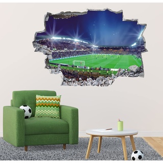 ANHUIB 3D Wandtattoo Fussball Arena,Durchbruch Wandaufkleber für Kinderzimmer Jungen,3D Wandtattoo Fußball,Bunte FussballWandbild Jugendzimmer,Teenager Schlafzimmer Deko Wandaufkleber Geschenk,89x59cm