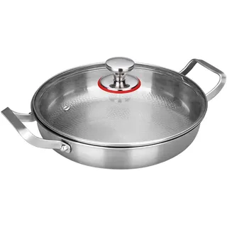 WSFYTAM 2026 Upgrade Titan Pfanne, Tovara Titanium Pro Pfanne, Kovali Titan Bratpfanne, Titanium Pfannes Unbeschichtet mit Deckel, Kompatibel mit Induktion & Allen Herdarten,Silber,30cm