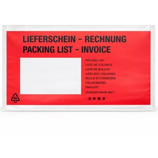 RAGO Lieferscheintaschen DIN DL I 100 Stück I Rot | Selbstklebend I Für gefaltete A4-Dokumente I Mit Sichtfenster I Für Rechnungen und Begleitpapiere