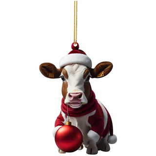 Weihnachtsdeko 2D Weihnachtskuh Anhänger Acryl Kuh Weihnachtsschmuck Lustig Weihnachtskugel Kuh Ornament Fenster Tür Auto Hängende Deko Party Weihnachten Geschenk Christbaumschmuck (J, One Size)