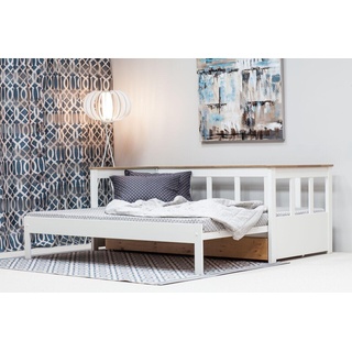 Home affaire Daybett "AIRA" skandinavisches Design, ideal fürs Jugend- oder Gästezimmer, Gästebett, mit ausziehbarer Liegefläche, zertifiziertes Massivholz weiß