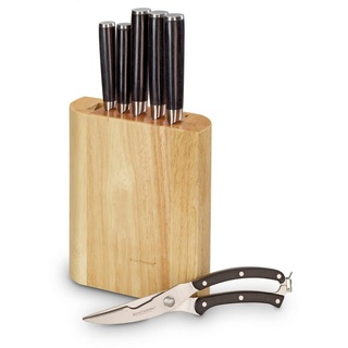 ECHTWERK Messerblock (7tlg), Damastmesser Set, Messerset inkl. Geflügelschere, HRC 56- 58° Rockwell beige|schwarz|silberfarben
