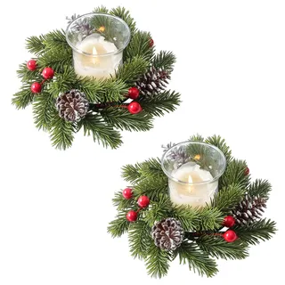 Kerzenring Weihnachten Tischdeko,2er Mini Adventskranz Kerzenkranz Weihnachten Künstliche Weihnachtskranz Kerzenkranz Tannenkranz Weihnachtskerzenringe Kerzenringe für Stabkerzen Weihnachtsdeko (A*2)