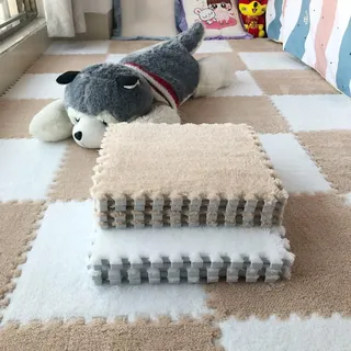 Volltonfarbe Wohnzimmer Ineinandergreifende Puzzle-teppiche,Flauschige Schlafzimmer EVA Schaumstoff Teppiche,Dick PlüSch Weiche Krabbelmatte,10 Stück (1 Stück 30*30cm),Schallschutz,Schutzboden. ( Colo