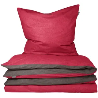 SCHIESSER Doubleface Renforcé rot/anthrazit 155 x 220 cm + 80 x 80 cm