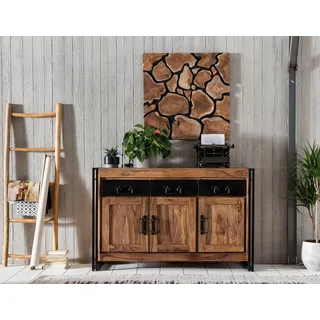 SIT-Möbel Panama Sideboard 140 x 40 x 90 cm - Antikschwarz / Akazie gebeizt/geölt - 09203-01