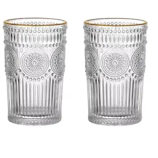 Cheffinger Gläser-Set 2er 400ml Retro Vintage Trinkgläser Gold Kante Cognac Whiskey Cocktail, 2-tlg. weiß