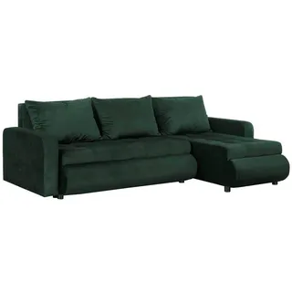 FORNIRO 24 Serena Ecksofa mit Schlaffunktion und Bettkasten - Sofa mit 3 Sitzen und Robustem Überzug - Schlafcouch L-Form Universal - Modern Couch - 226x143x83 cm - Farben (Stoff Basic, Grün)