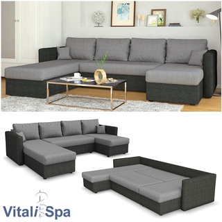 VICCO XXL Ecksofa mit Schlaffunktion Anthrazit - Wohnlandschaft Schlafsofa Sofa Taschenfederkern Couch