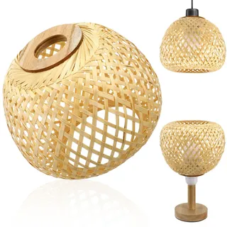 Cabilock Lampenschirm Boho Rattan für Hängelampe & Stehlampe, Gewebter Bambus Schirm Natur, Vintage Ersatzschirm Zubehör für Deckenlampe & Tischlampe