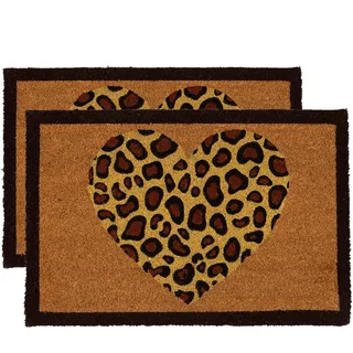 Nicola Spring Coir -Türmatten - 60 X 40cm - Leopard -Herz - Pack Von 2