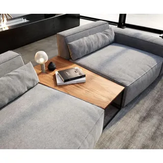 DELIFE Beistelltisch Tatius 120x40/70 Akazie Natur Gestell schwarz passend zu Sirpio Trapeztisch - Hellbraun/Braun