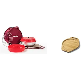 OMNIA Ofen Kit mit Zubehör - Set mit Campingofen, Silikonform, Aufbackgitter, Tasche und Topflappen, Beige & Bambus-Untersetzer: Topfuntersetzer für Tisch