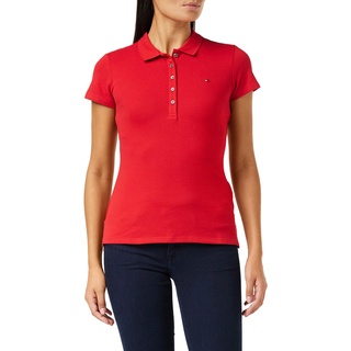Tommy Hilfiger Damen Poloshirt Kurzarm Heritage Slim Fit, Rot (Apple Red), XL