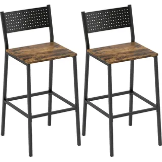 HOMCOM 2er-Set Barhocker im Industrial-Look mit Rückenlehne & Fußstütze, rustikales Braun   Aosom
