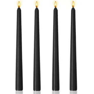 Ovaletta 4 Stück Stabkerzen Schwarz, für Hochzeit, Geburtstag, Höhe 25 cm, Durchmesser 2,2 cm, Brenndauer ca. 8 Stunden
