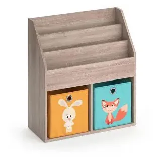Vicco Bücherregal Luigi, sonoma eiche, mit 2 Faltboxen, Kinderregal aus Holz, 5 Fächer, 72 x 79 x 31cm