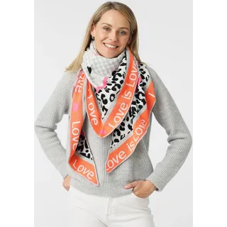 Zwillingsherz Dreieckstuch ZWILLINGSHERZ "Love is Love", Damen, orange (orange, beige), Feinstrick, Materialmix, gemustert, mehrfarbig, Modetücher, Feinstrick, Schriftzug, Animal-Muster, wärmend