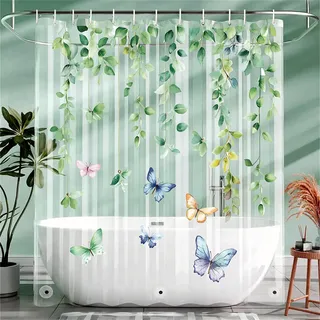 Xlabor Transparent Wald Duschvorhang 180x200 cm Antischimmel Wasserdicht Eva Badvorhang mit 12 Haken für Badezimmer Motiv-E