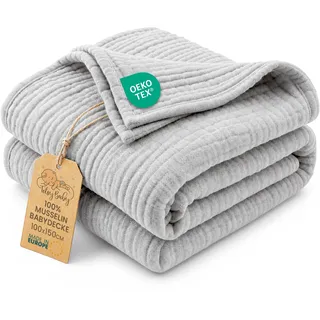 Totsy Baby Musselin Decke Babydecke Baumwolle 100 x 150 cm - Musselindecke Kuscheldecke Baby Musselintücher Kinderdecke dünne Babydecken Pucktuch Muslin Blanket für Kinder Oeko-Tex-Zertifikat Grau