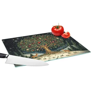 MuchoWow Schneidebrett Partybaum - Winterhimmel - Farbenfroh, Glas, Schneidebrett Groß, Glasschneidebrett, Rutschfest, Küche, 39x28 cm 39 cm x 28 cm x 0.8 cm