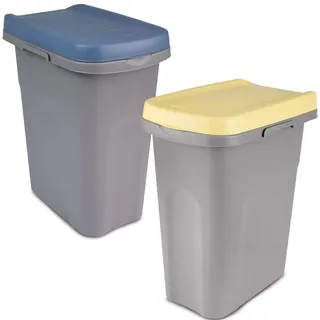 2x15L Mülleimer Küche gelb blau 2 Fächer Mülltrennsystem Bin Sack mit Müll