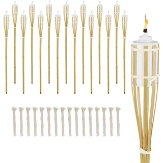 Relaxdays Gartenfackel Bambus 16er Set H: 90 cm natur/braun/weiß