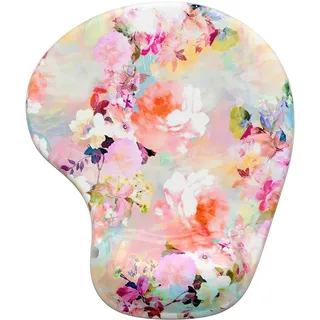 Hsurbtra Mauspad mit Gel-Handballenauflage Ergonomisches Wasserdicht Komfort Mausmatte mit Handgelenkpolster Handauflage, Mousepad mit Handauflage für schonende Handgelenk Haltung, Rosa Blume