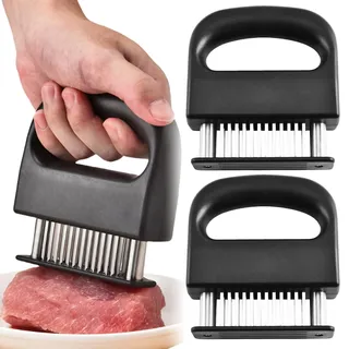 WIYETY Fleischzartmacher, 2 Stück Steaker Fleischklopfer mit 48 Klingen aus Edelstahl, Zartmacher Kochwerkzeug, Küche Kochwerkzeug zum Zartmachen von Rindfleisch, Schweinefleisch, Huhn