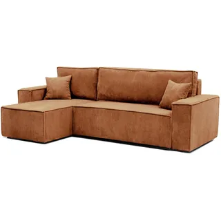 GREKPOL 244x145 Sofa mit Schlaffunktion (200x125) - Cord Sofa 3 Sitzer - Ziegelrot Ecksofa mit Schlaffunktion und Bettkasten - Schlafsofa mit Bettkasten - Couch