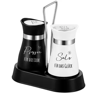 Fiada Lustige Salz und Pfefferstreuer Hochzeitsgeschenke für Brautpaar mit Halter, Salz und Pfeffer Aufkleber Hochzeit Geschenkideen Glas Geschenk zum Einzug Einweihungsgeschenke(Klassischer Stil)