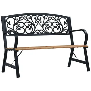 furnicato Gartenbank Vintage mit Massivholz-Sitzfläche, Gusseisen-Rückenlehne, Witterungsbeständige Sitzbank mit dekorativem Muster für die Veranda schwarz
