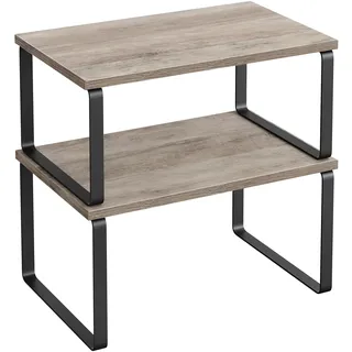 SONGMICS Gewürzregal, 2er Set Küchen-Organizer, erweiterbar, stapelbar | Küchenregal, kleines Regal, Stahl und Holzspanplatte, Heather Greige-Schwarz, BYSTRO Kollektion KCS020X02