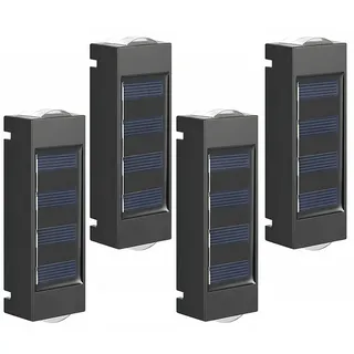 BlingBin LED Außen-Wandleuchte Solar Doppelkopf Wandlampen wasserdicht Gartenleuchte Zaunleuchte, wasserdicht, LED fest integriert, Warmes Licht, Kombinierte Solar Wandleuchte LED Solarleuchte Außen Up & Down Lampe schwarz