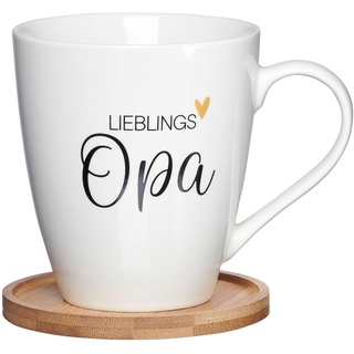 Ritzenhoff & Breker Kaffeetasse mit Untersetzer FAMILY, Weiß - Porzellan - 560 ml - Lieblings Opa