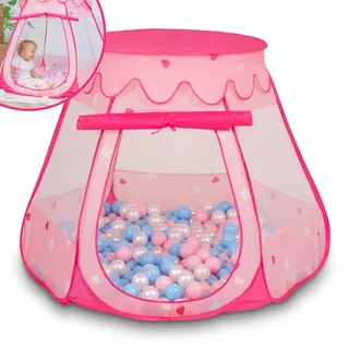 Selonis Baby Spielzelt Mit Plastikbällen Zelt 105X90cm/600 Bälle Plastikkugel Kinder, Pink:Babyblau-Puderrosa-Perle