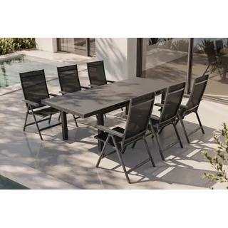 KETTLER BasicPlus Garten-Essgruppe, anthrazit, Alu/Textilene, Tisch 180/240x100cm, 6 Klappstühle