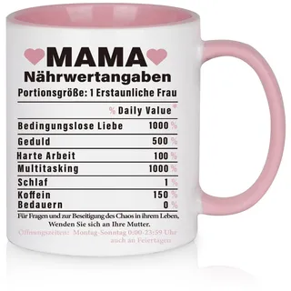 Diztoud Geschenke für Mama, Geschenk Muttertag Geburtstag, Beste Mama Geschenk, Lustige Nährwertangaben Geschenkeideen Tasse für Mutter, Geschenke zum Muttertag, 325ml Keramik Kaffeetasse