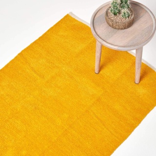 Homescapes waschbarer Chenille Teppich/Bettvorleger 60 x 100 cm handgewebt aus 100% Baumwolle, senfgelb