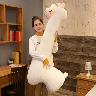 FODELIUY Alpaka Kuscheltier, Lama Kissen, Alpaka PlüSchtier Groß, Geschenk für Kinder und Mama (Weiß, 100cm)