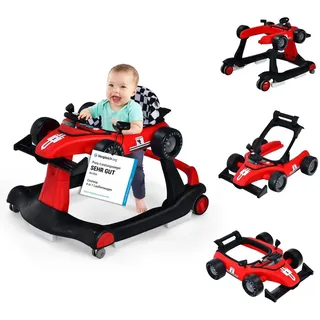 Costway 4 in 1 Lauflernwagen Babywalker Lauflernhilfe instellbarer Höhe 15 kg 6 - 18 Monaten - Rot/Schwarz