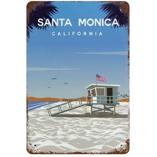 Metall-Blechschild „Santa Monica Travel Poster“, Retro-Metall-Vintage-Blechschilder für Café, Bar, Pub, Bier, B 20,3 x 30,5 cm