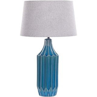 Tischlampe aus Keramik Fuß blau Lampenschirm hellgrau 56 cm Abava