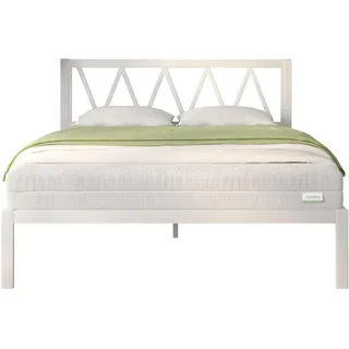 Novilla Bettgestell 160 x 200 cm, Bettrahmen mit Lattenrost, Bettgestelle mit Kopfteil-Design, Doppelbettgestell, Stauraum unter dem Bett, Weiß