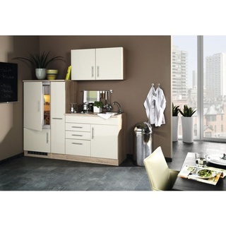 Held Möbel Singleküche mit Geräten Toronto 190 cm Frontfarbe creme Matt Korpusfarbe sonoma eiche